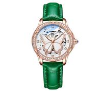 RORIOS Fashion Women’s Watches Luminous Skeleton Watches Automatic Mechanical Watch with Leather Strap Diamond-Accented Ladies Wristwatch