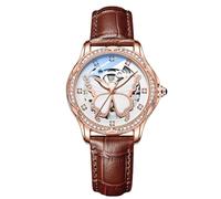 RORIOS Fashion Women’s Watches Luminous Skeleton Watches Automatic Mechanical Watch with Leather Strap Diamond-Accented Ladies Wristwatch