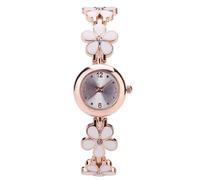 RORIOS Floral Bracelet Watch for Women Rose Gold Quartz Wristwatch with Enamel Flower Link Band Elegant Dress Watches for Daily Wear White