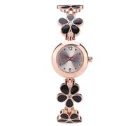 RORIOS Floral Bracelet Watch for Women Rose Gold Quartz Wristwatch with Enamel Flower Link Band Elegant Dress Watches for Daily Wear Black