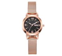 RORIOS Girls Minimalist Wrist Watch Ladies Analogue Quartz Watch Waterproof Mesh Strap Watch Women Rose Gold Watch W ate Display Black