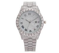 RORIOS Iced Out Watch for Women Bling Rhinestone Quartz Wristwatch Stainless Steel Hip Hop Diamond Watches Ideal for Birthday Anniversary Party Silver