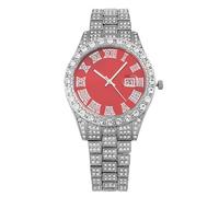 RORIOS Iced Out Women's Quartz Watch Bling Diamond Ladies Wristwatch with Roman Numeral Dial Date Function Crystal Watches for Daily Wear Party Silver B