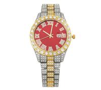 RORIOS Iced Out Women's Quartz Watch Bling Diamond Ladies Wristwatch with Roman Numeral Dial Date Function Crystal Watches for Daily Wear Party Red