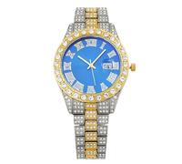 RORIOS Iced Out Women's Quartz Watch Bling Diamond Ladies Wristwatch with Roman Numeral Dial Date Function Crystal Watches for Daily Wear Party Blue