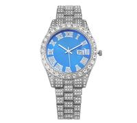 RORIOS Iced Out Women's Quartz Watch Bling Diamond Ladies Wristwatch with Roman Numeral Dial Date Function Crystal Watches for Daily Wear Party Silver