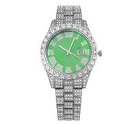 RORIOS Iced Out Women's Quartz Watch Bling Diamond Ladies Wristwatch with Roman Numeral Dial Date Function Crystal Watches for Daily Wear Party Silver A