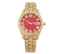 RORIOS Iced Out Women's Quartz Watch Bling Diamond Ladies Wristwatch with Roman Numeral Dial Date Function Crystal Watches for Daily Wear Party Gold B