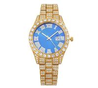 RORIOS Iced Out Women's Quartz Watch Bling Diamond Ladies Wristwatch with Roman Numeral Dial Date Function Crystal Watches for Daily Wear Party Gold
