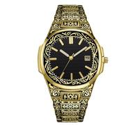 RORIOS Islamic Calligraphy Watch for Men Stainless Steel Band Date Display & Ornate Engraved Dial Religious Fashion Dress Watches Black Gold