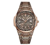 RORIOS Islamic Calligraphy Watch for Men Stainless Steel Band Date Display & Ornate Engraved Dial Religious Fashion Dress Watches Rose Gold