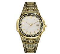 RORIOS Islamic Calligraphy Watch for Men Stainless Steel Band Date Display & Ornate Engraved Dial Religious Fashion Dress Watches White Gold