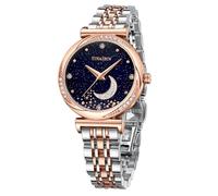 RORIOS Ladies Fashion Wristwatch Women’s Stainless Steel Watch Analogue Quartz Wrist Watch Elegant Diamond Watch Starry Sky Dial Watch for Girls