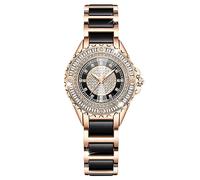 RORIOS Ladies Full Diamond Watch Analogue Quartz Stainless Steel Watch Women’s Waterproof Luminous Wristwatch Elegant Square Diamond Watch Black