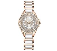 RORIOS Ladies Full Diamond Watch Analogue Quartz Stainless Steel Watch Women’s Waterproof Luminous Wristwatch Elegant Square Diamond Watch White
