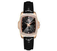 RORIOS Ladies Rectangle Wristwatch Vintage Elegant Wristwatch Analogue Quartz Watches Simple Diamond Watch with Leather Strap for Women Black