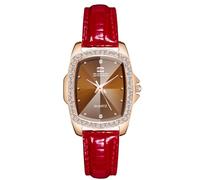 RORIOS Ladies Rectangle Wristwatch Vintage Elegant Wristwatch Analogue Quartz Watches Simple Diamond Watch with Leather Strap for Women Red