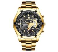 RORIOS Luminous Men's Watch with Stainless Steel Strap Waterproof Wristwatches Analog Quartz Calender Watches for Men Gold