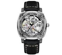 RORIOS Mechanical Watches for Men Tourbillon Skeleton Wristwatch Waterproof Automatic Watch Retro Square Watch with Leather Strap Luminous Black White