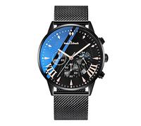 RORIOS Men’s Multifunctional Watch Business Analogue Quartz Watch Sport Chronograph Wristwatch 3ATM Luminous Watch with Mesh Strap