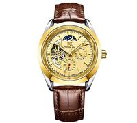RORIOS Men’s Watch Luminous Watch Automatic Mechanical Watch with Leather Strap Moon Phase Wrist Watch for Man