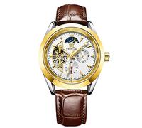 RORIOS Men’s Watch Luminous Watch Automatic Mechanical Watch with Leather Strap Moon Phase Wrist Watch for Man