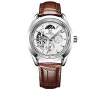 RORIOS Men’s Watch Luminous Watch Automatic Mechanical Watch with Leather Strap Moon Phase Wrist Watch for Man