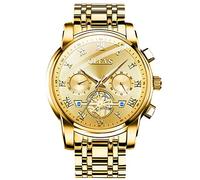 RORIOS Men Watch Analog Quartz Wrist Watch Chronograph Luminous Watches Stainless Steel Band Multifunction Dial with Fashion Flywheel Men's Business Watches