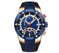 RORIOS Men's Analogue Watches Quartz Watch with Silicone Strap Chronograph Sports Watches Multifunctional Watch for Men, Blue, Rose Gold, Strap