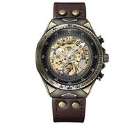 RORIOS Men's Automatic Mechanical Watch Luminous Waterproof Wrist Watch Steampunk Skeleton Dial Watch for Men Vintage Leather Strap Watch Brown Black