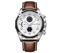 RORIOS Men's Business Wrist Watch Multifunctional Waterproof Wristwatch Analogue Quartz Watch Fashion Stainless Steel Watch with Leather Strap for Men Brown