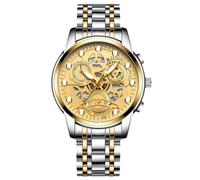 RORIOS Men's Business Wristwatch Stylish Skeleton Watches Analogue Quartz Watches Date Calendar Luminous Wrist Watch Stainless Steel Watch for Men Gold Silver A