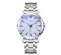 RORIOS Men's Classic Quartz Watch with Roman Numerals & Date Function Stainless Steel Wristwatch Business/Casual Watches White-Blue