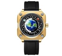 RORIOS Men's Creative Watches Unique Pointer Wristwatch Analogue Quartz Square Wrist Watch Earth Dial Watch Fashion Design Stainless Steel Watch for Men Oro Nero B
