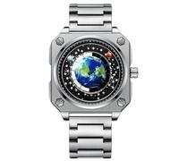 RORIOS Men's Creative Watches Unique Pointer Wristwatch Analogue Quartz Square Wrist Watch Earth Dial Watch Fashion Design Stainless Steel Watch for Men Nero Bianco A