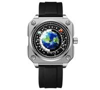RORIOS Men's Creative Watches Unique Pointer Wristwatch Analogue Quartz Square Wrist Watch Earth Dial Watch Fashion Design Stainless Steel Watch for Men Nero Bianco B
