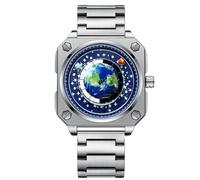 RORIOS Men's Creative Watches Unique Pointer Wristwatch Analogue Quartz Square Wrist Watch Earth Dial Watch Fashion Design Stainless Steel Watch for Men Blu Bianco A