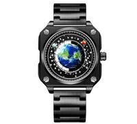 RORIOS Men's Creative Watches Unique Pointer Wristwatch Analogue Quartz Square Wrist Watch Earth Dial Watch Fashion Design Stainless Steel Watch for Men Nero A