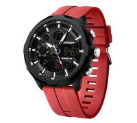RORIOS Men's Dual Display Watch Sport Digital Wristwatch Analog Quartz Wrist Watch Fashion Multifunctional Watch Electronic Waterproof Watch Silicone Strap Red