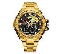 rorios Men's Electronic Dual Display Watch 5ATM Waterproof Watch Digital Analogue Quartz Watches Multifunctional Military Men's Watches Stainless Steel Strap, black gold, L, Bracelet