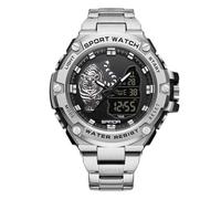 RORIOS Men's Electronic Dual Display Wrist Watch 5ATM Waterproof Digital Watch Quartz Watch Multifunction Military Stainless Steel Bracelet, Black / Silver A, L, Bracelet