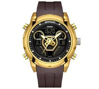 RORIOS Men's Electronic Watches 50m Waterproof Wristwatch Large Dual Dial Wrist Watch Digital Analog Quartz Watch for Men Multifunctional Silicone Strap Watch Gold B