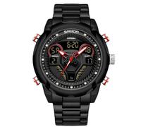 RORIOS Men's Electronic Watches 50m Waterproof Wristwatch Large Dual Dial Wrist Watch Digital Analog Quartz Watch for Men Multifunctional Stainless Steel Watch Black A