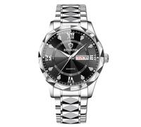 RORIOS Men's Elegant Quartz Watch Classic Stainless Steel Wrist Watch Diamond Waterproof Wristwatch Multifunctional Business Watch White Balck B