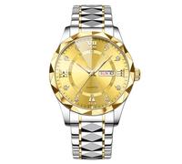 RORIOS Men's Elegant Quartz Watch Classic Stainless Steel Wrist Watch Diamond Waterproof Wristwatch Multifunctional Business Watch Gold D