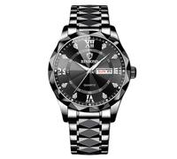RORIOS Men's Elegant Quartz Watch Classic Stainless Steel Wrist Watch Diamond Waterproof Wristwatch Multifunctional Business Watch Balck White A