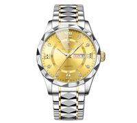 RORIOS Men's Elegant Quartz Watch Classic Stainless Steel Wrist Watch Diamond Waterproof Wristwatch Multifunctional Business Watch Gold C