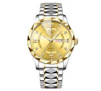 RORIOS Men's Elegant Quartz Watch Classic Stainless Steel Wrist Watch Diamond Waterproof Wristwatch Multifunctional Business Watch Gold D