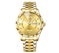 RORIOS Men's Elegant Quartz Watch Classic Stainless Steel Wrist Watch Diamond Waterproof Wristwatch Multifunctional Business Watch Gold B