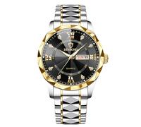 RORIOS Men's Elegant Quartz Watch Classic Stainless Steel Wrist Watch Diamond Waterproof Wristwatch Multifunctional Business Watch Gold Black C